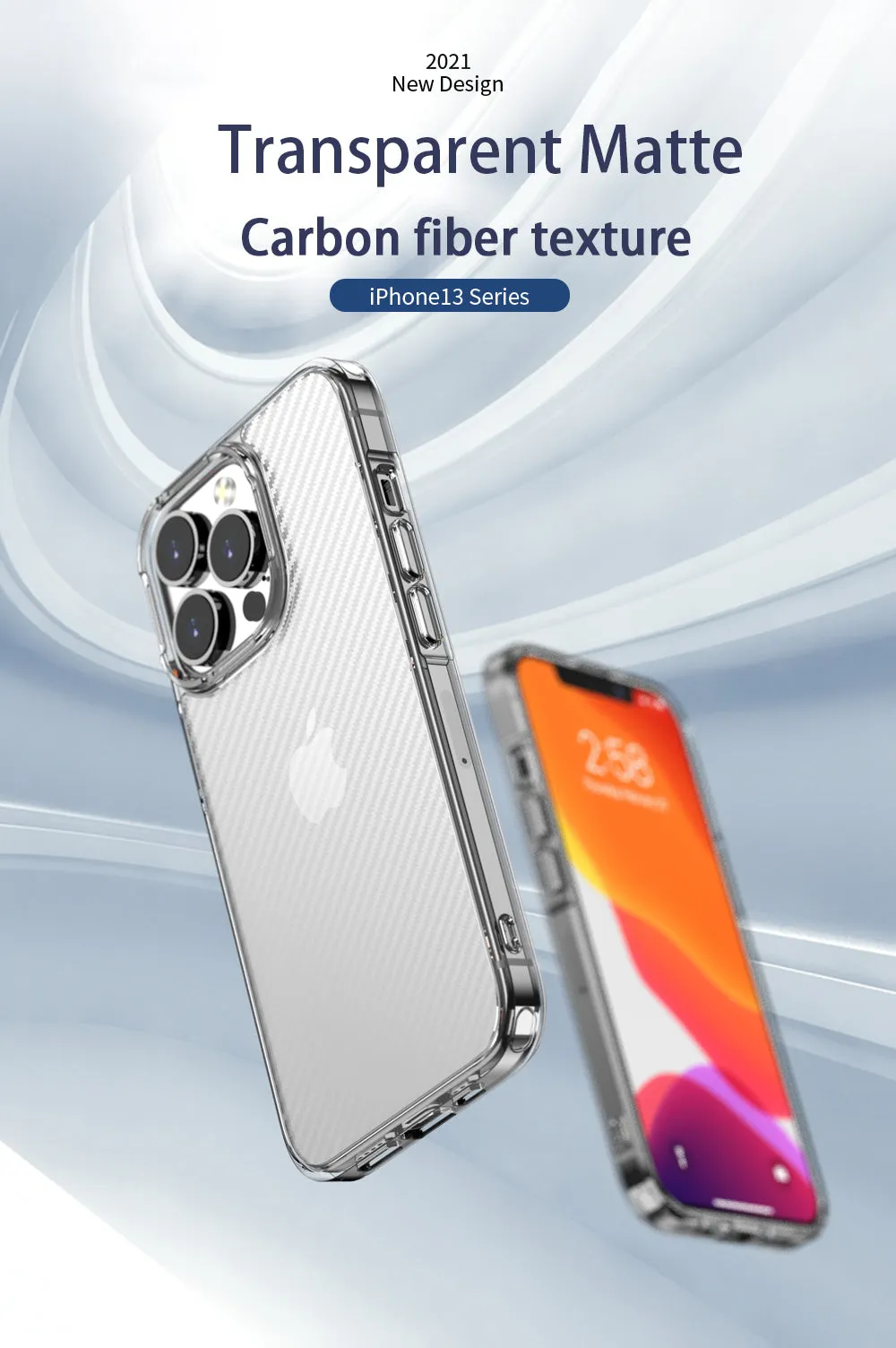 Carbon Fiber Transparent Shockproof Case For iPhone 13 12 Pro Max Clear Soft TPU Bumper Hard PC Back Cover For iPhone 13 12 Mini