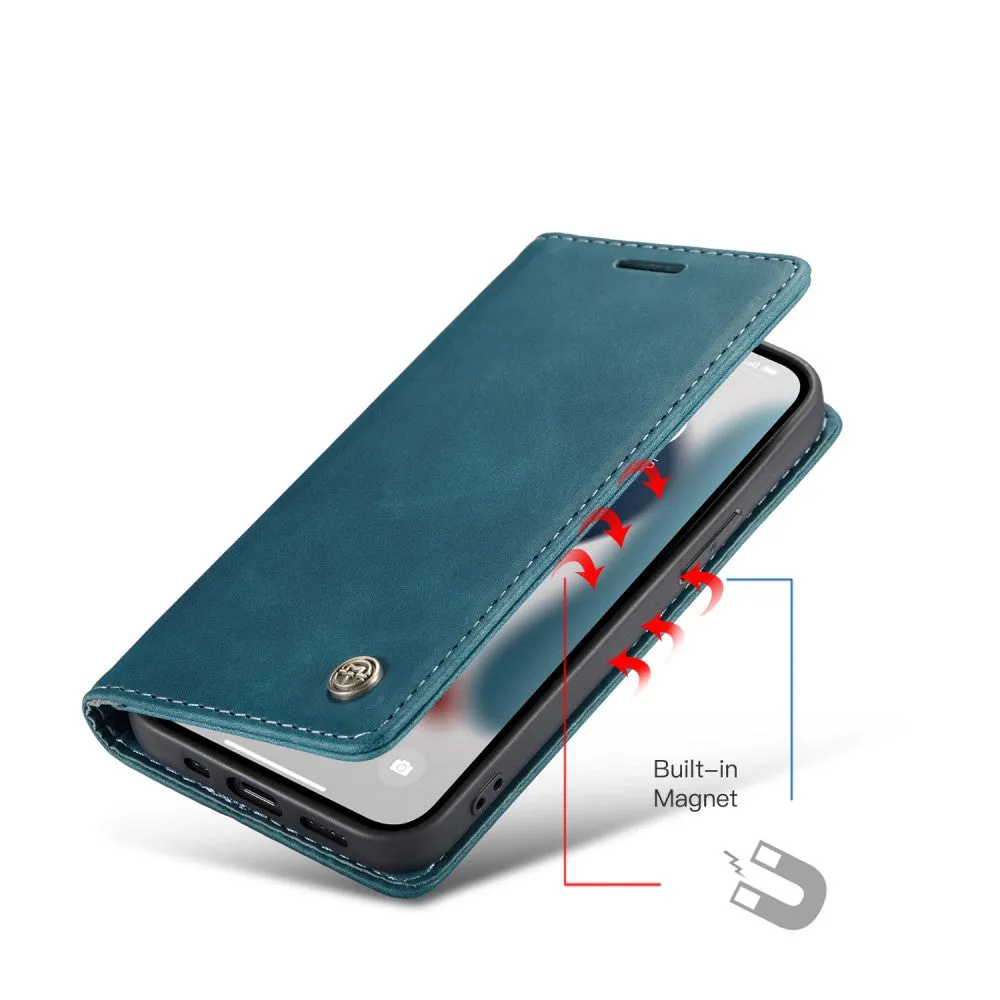 Caseme - iPhone 13 Mini Leather Case Flip Wallet Case with Card Slots - Blue / Green
