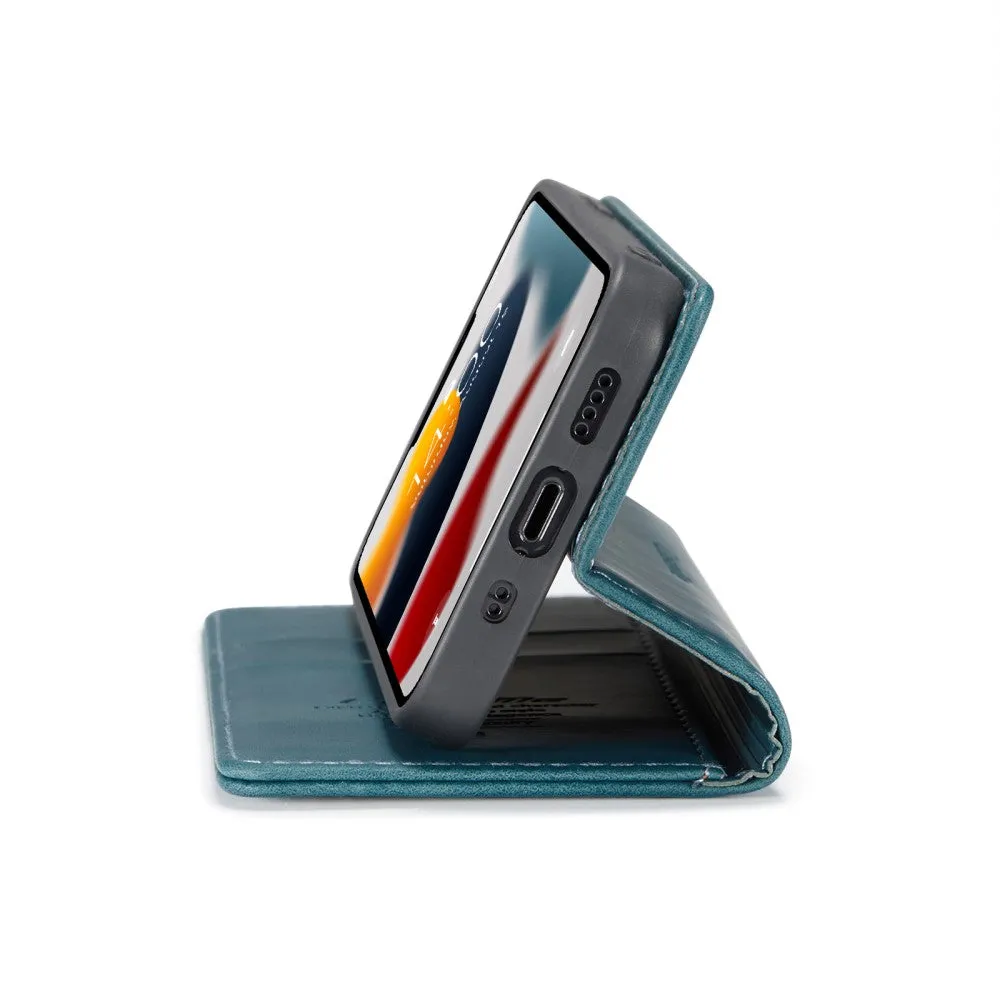 Caseme - iPhone 13 Mini Leather Case Flip Wallet Case with Card Slots - Blue / Green