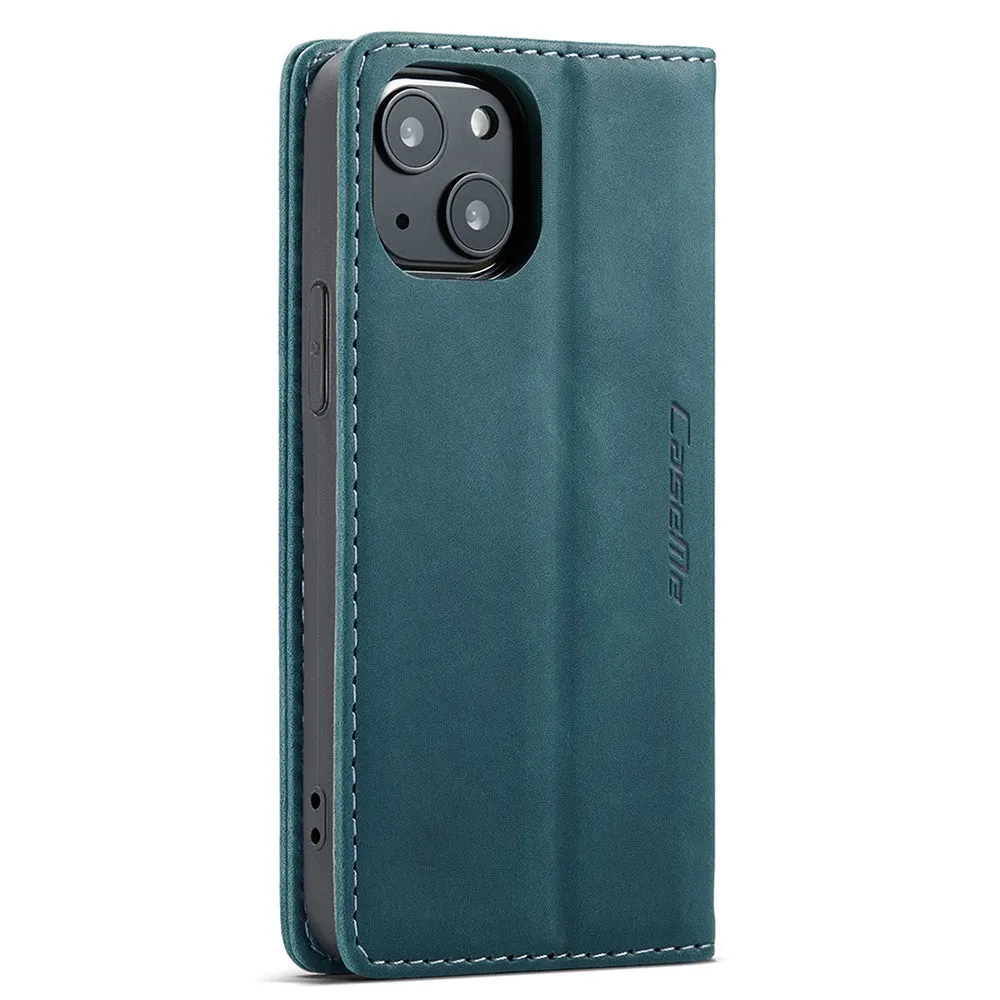 Caseme - iPhone 13 Mini Leather Case Flip Wallet Case with Card Slots - Blue / Green