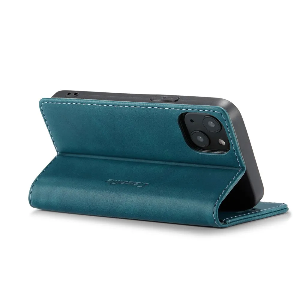 Caseme - iPhone 13 Mini Leather Case Flip Wallet Case with Card Slots - Blue / Green