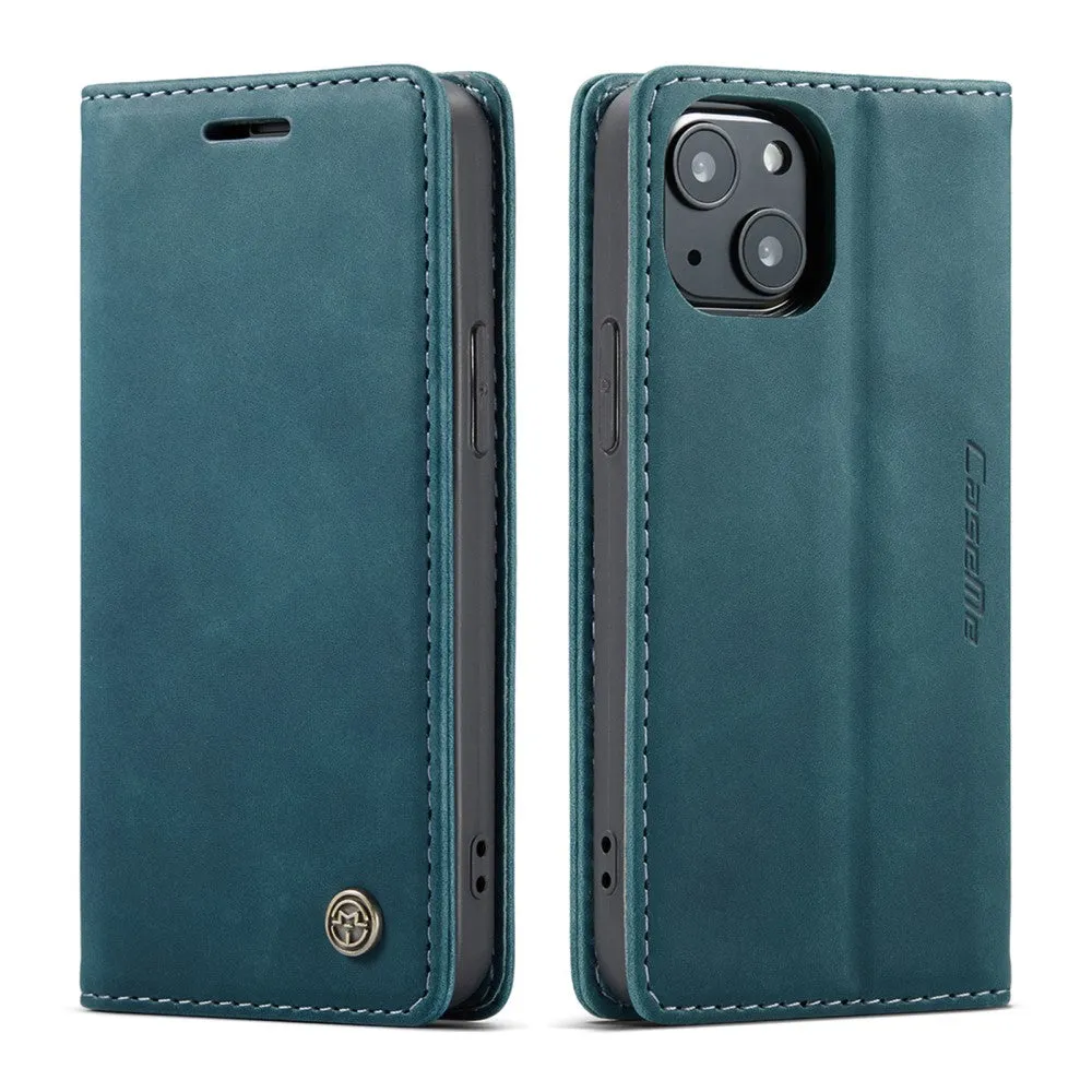 Caseme - iPhone 13 Mini Leather Case Flip Wallet Case with Card Slots - Blue / Green