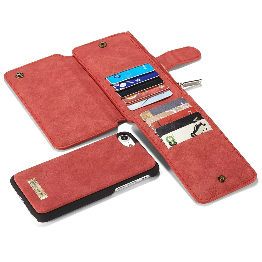 Caseme - iPhone SE (2022/2020) / 8 / 7 Genuine leather 3in1 case   hard case and card holder (vertical fold-out) - Red