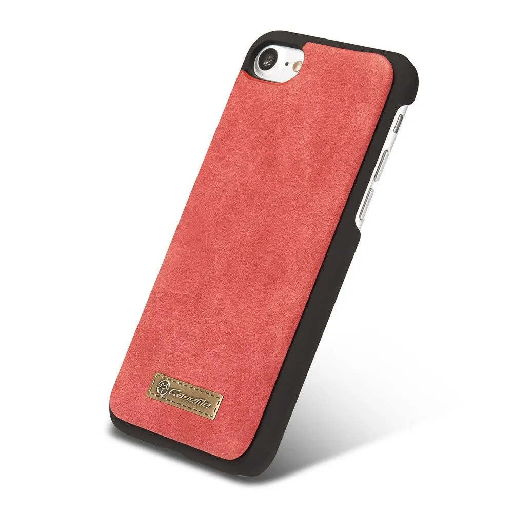 Caseme - iPhone SE (2022/2020) / 8 / 7 Genuine leather 3in1 case   hard case and card holder (vertical fold-out) - Red