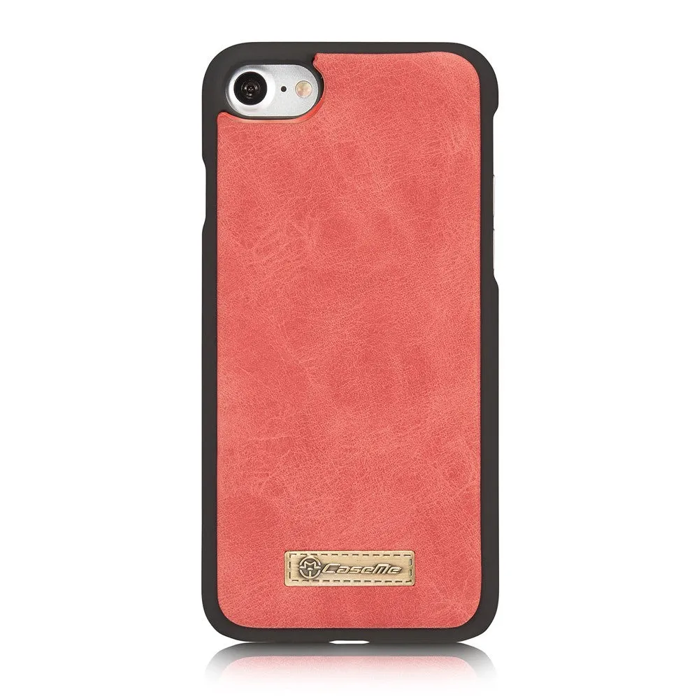 Caseme - iPhone SE (2022/2020) / 8 / 7 Genuine leather 3in1 case   hard case and card holder (vertical fold-out) - Red