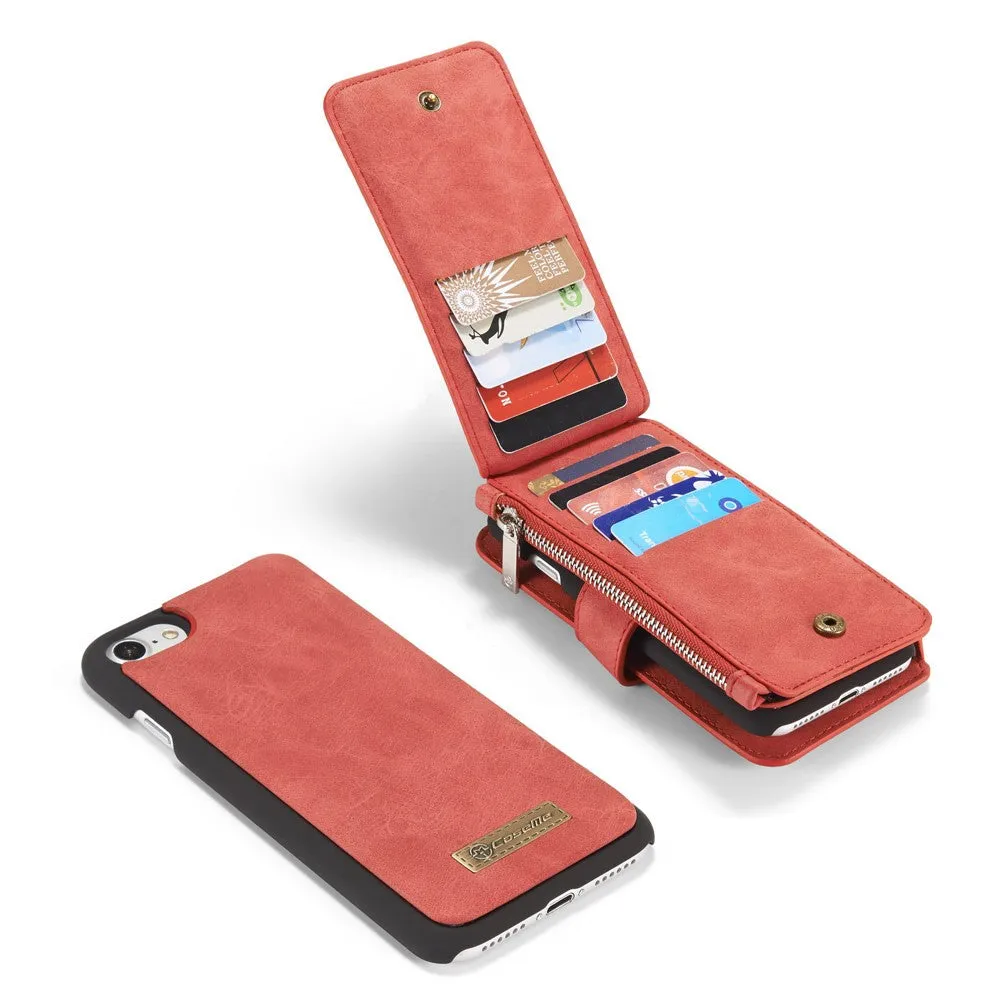 Caseme - iPhone SE (2022/2020) / 8 / 7 Genuine leather 3in1 case   hard case and card holder (vertical fold-out) - Red