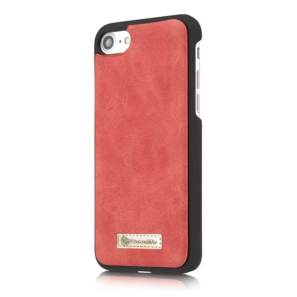 Caseme - iPhone SE (2022/2020) / 8 / 7 Genuine leather 3in1 case   hard case and card holder (vertical fold-out) - Red