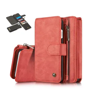 Caseme - iPhone SE (2022/2020) / 8 / 7 Genuine leather 3in1 case   hard case and card holder (vertical fold-out) - Red