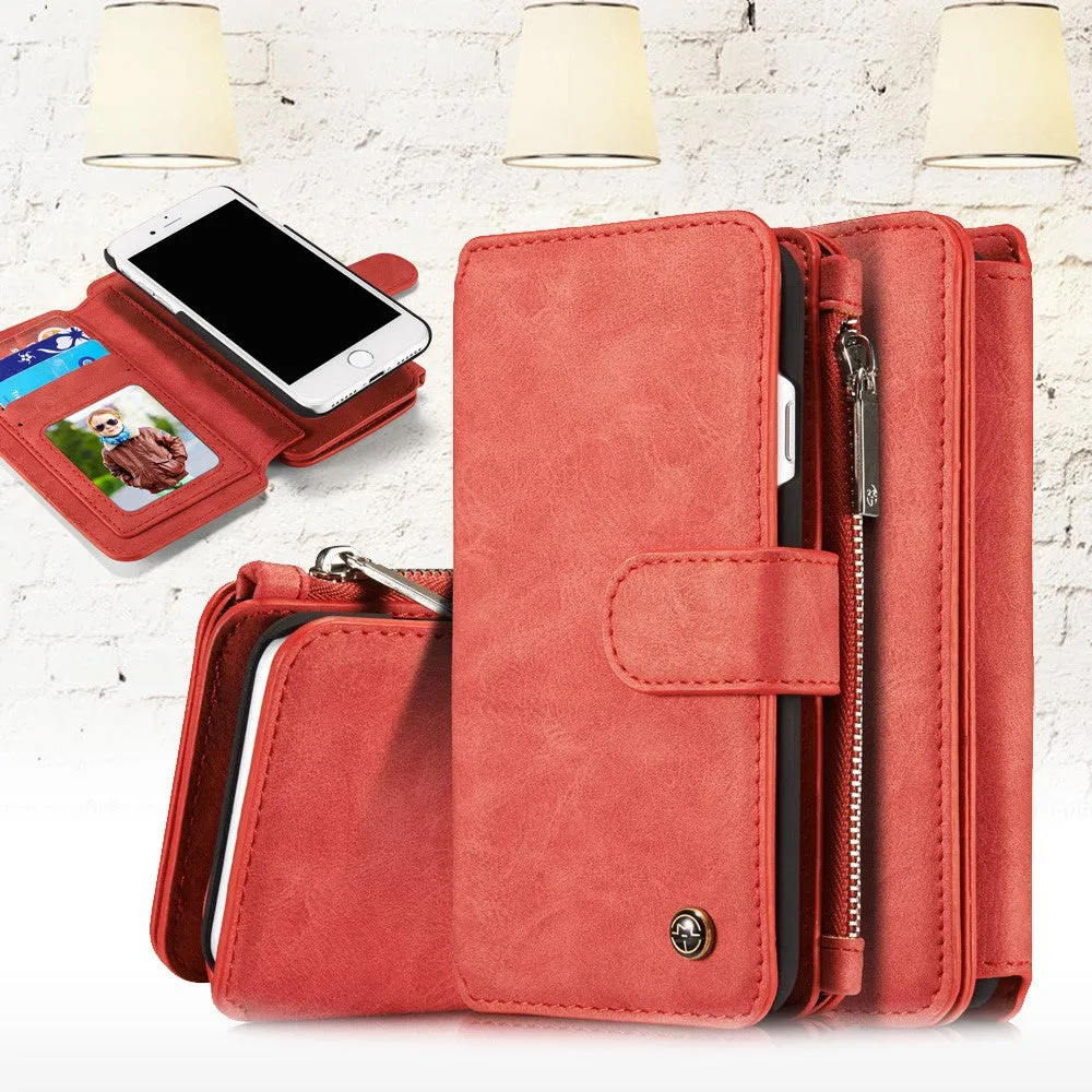 Caseme - iPhone SE (2022/2020) / 8 / 7 Genuine leather 3in1 case   hard case and card holder (vertical fold-out) - Red