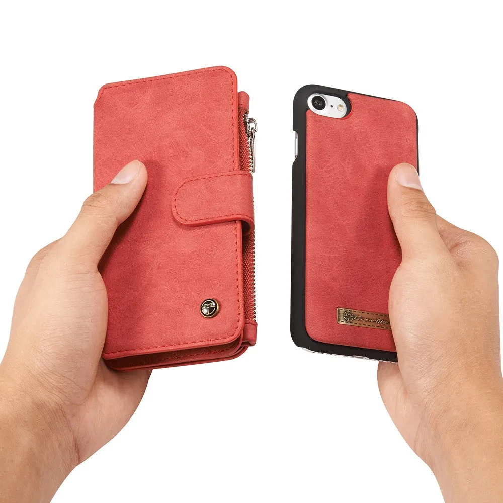 Caseme - iPhone SE (2022/2020) / 8 / 7 Genuine leather 3in1 case   hard case and card holder (vertical fold-out) - Red