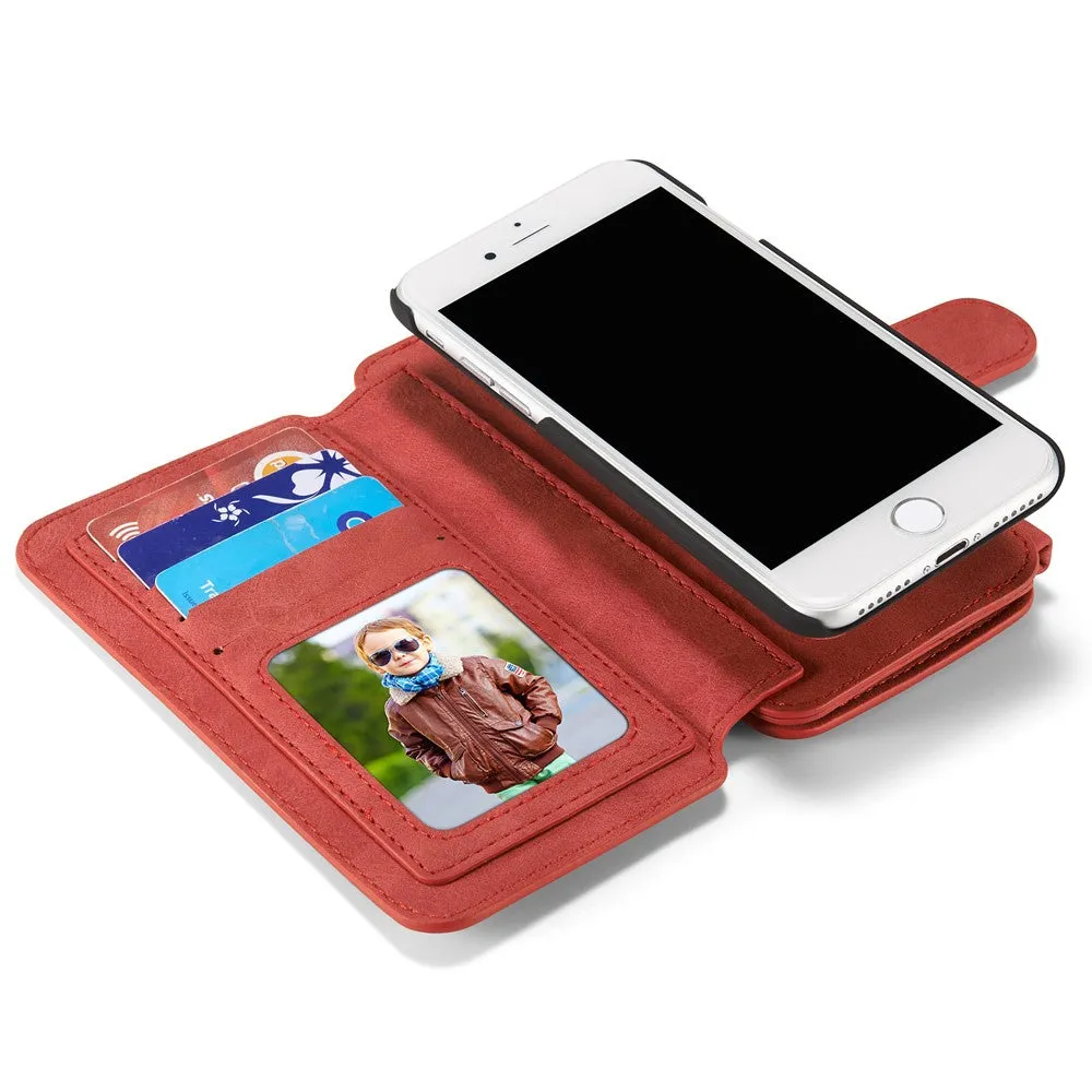 Caseme - iPhone SE (2022/2020) / 8 / 7 Genuine leather 3in1 case   hard case and card holder (vertical fold-out) - Red