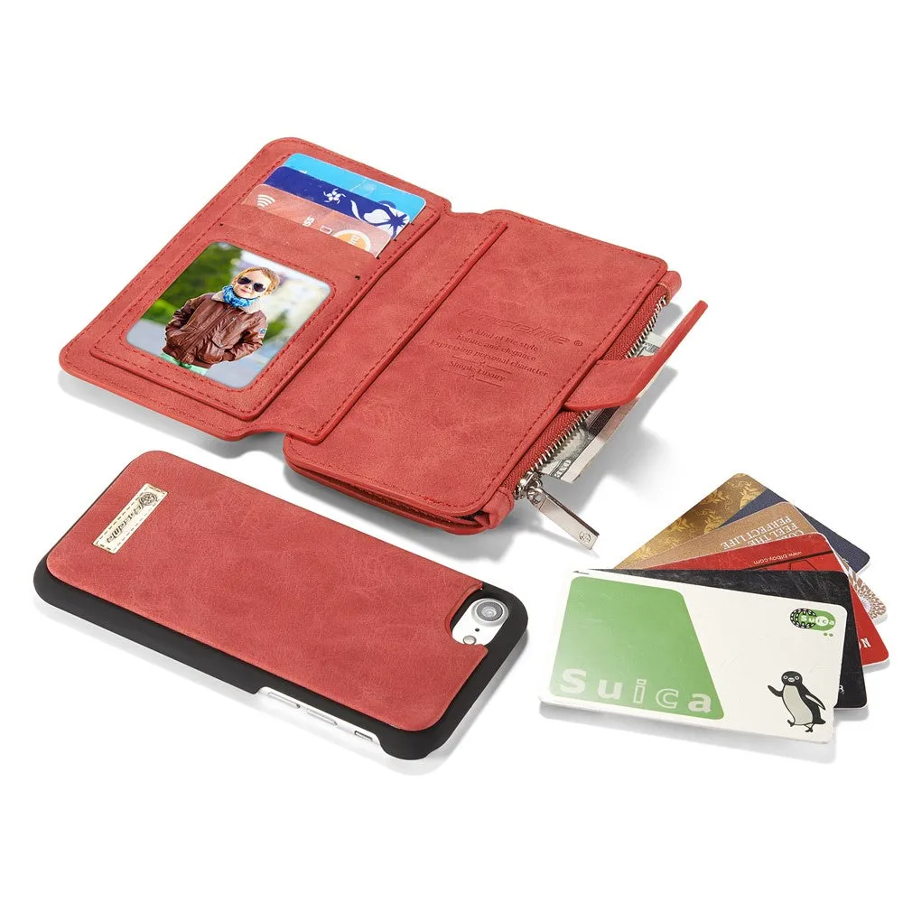 Caseme - iPhone SE (2022/2020) / 8 / 7 Genuine leather 3in1 case   hard case and card holder (vertical fold-out) - Red