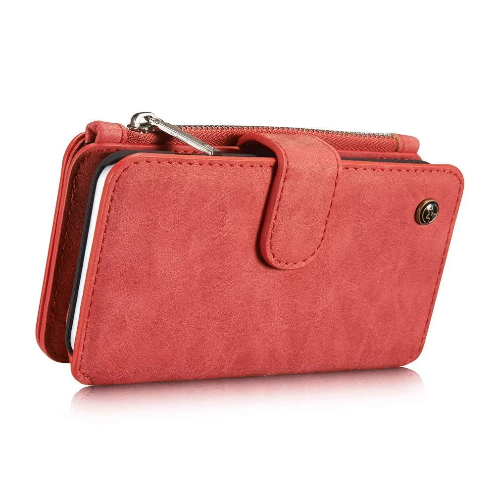 Caseme - iPhone SE (2022/2020) / 8 / 7 Genuine leather 3in1 case   hard case and card holder (vertical fold-out) - Red