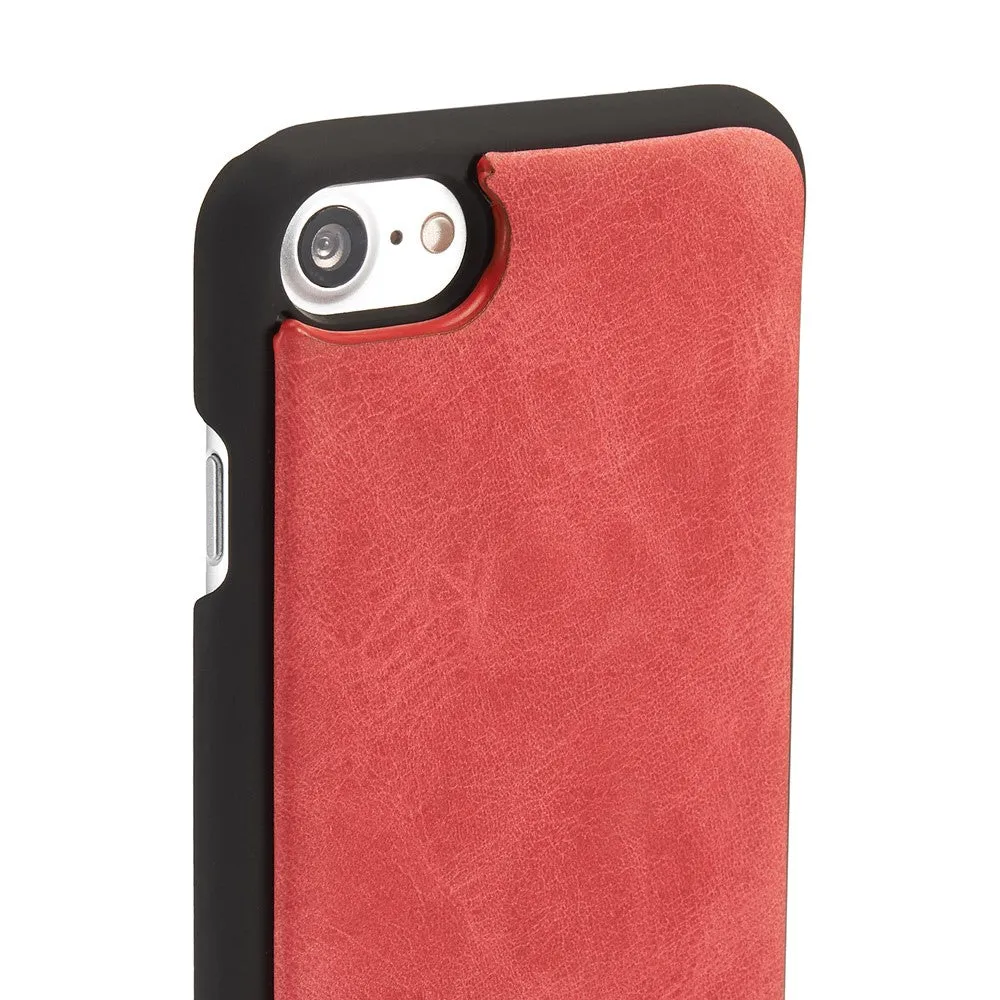 Caseme - iPhone SE (2022/2020) / 8 / 7 Genuine leather 3in1 case   hard case and card holder (vertical fold-out) - Red