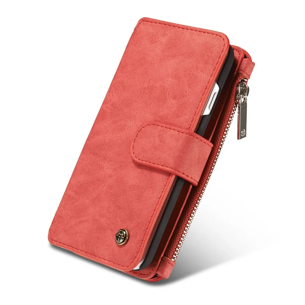 Caseme - iPhone SE (2022/2020) / 8 / 7 Genuine leather 3in1 case   hard case and card holder (vertical fold-out) - Red