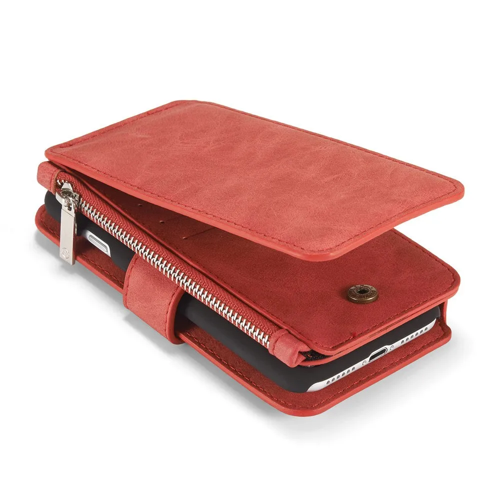 Caseme - iPhone SE (2022/2020) / 8 / 7 Genuine leather 3in1 case   hard case and card holder (vertical fold-out) - Red