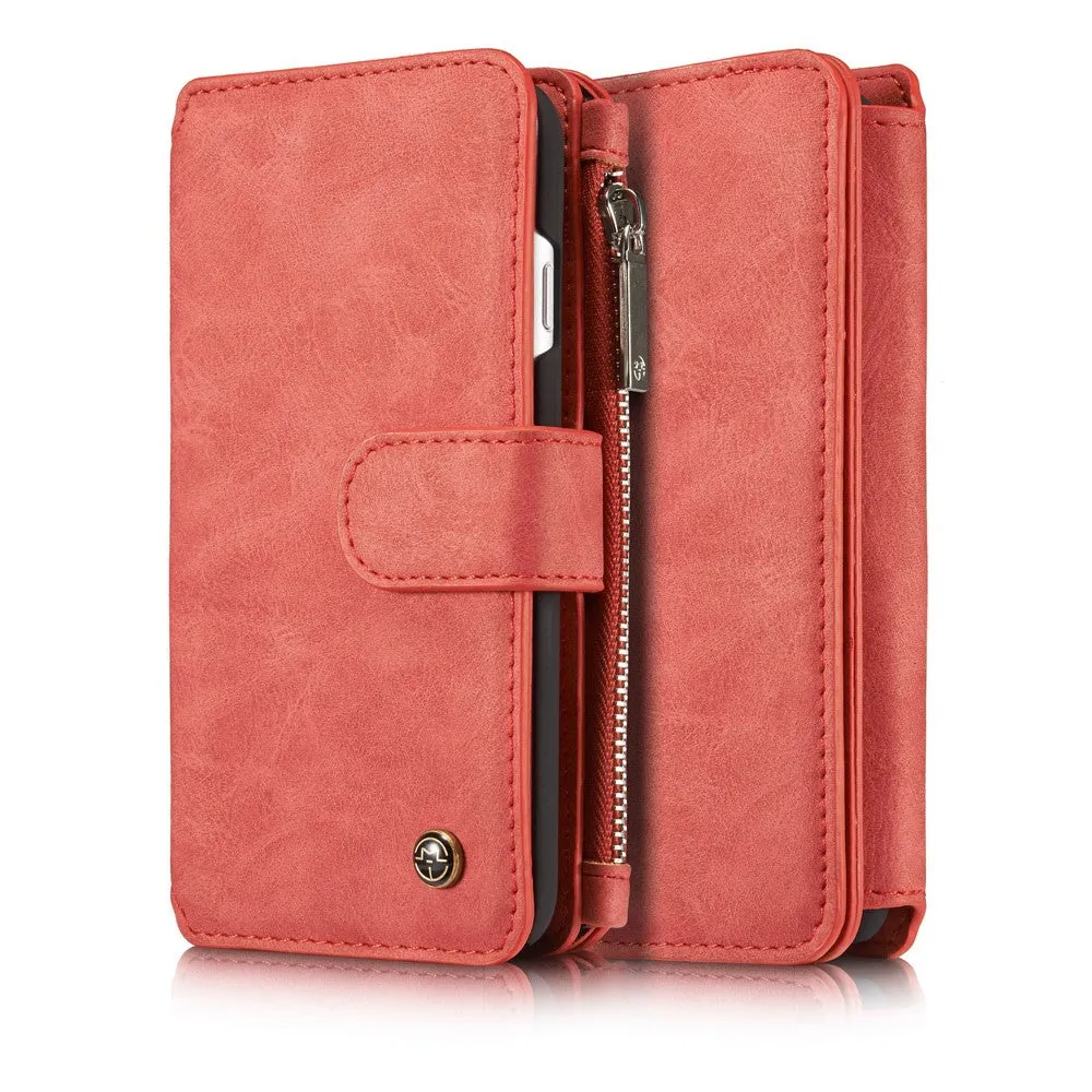 Caseme - iPhone SE (2022/2020) / 8 / 7 Genuine leather 3in1 case   hard case and card holder (vertical fold-out) - Red