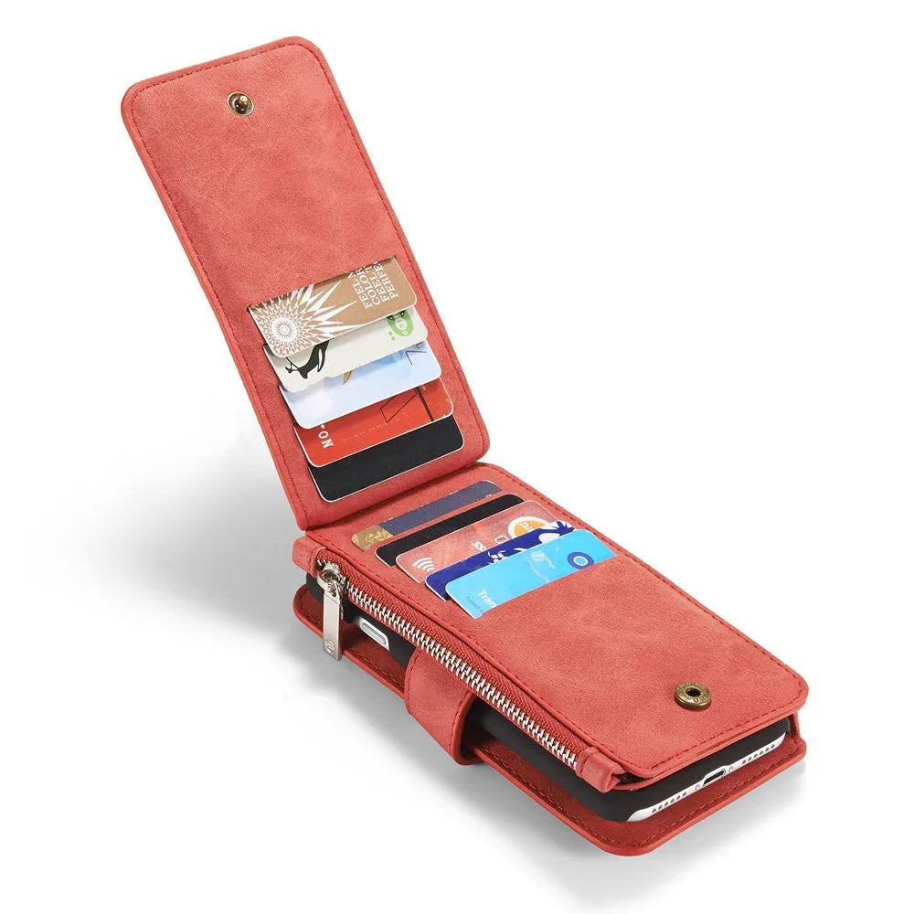 Caseme - iPhone SE (2022/2020) / 8 / 7 Genuine leather 3in1 case   hard case and card holder (vertical fold-out) - Red