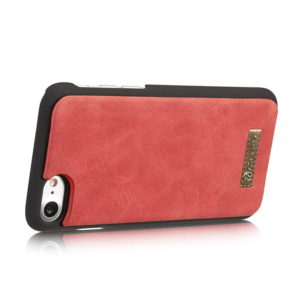 Caseme - iPhone SE (2022/2020) / 8 / 7 Genuine leather 3in1 case   hard case and card holder (vertical fold-out) - Red