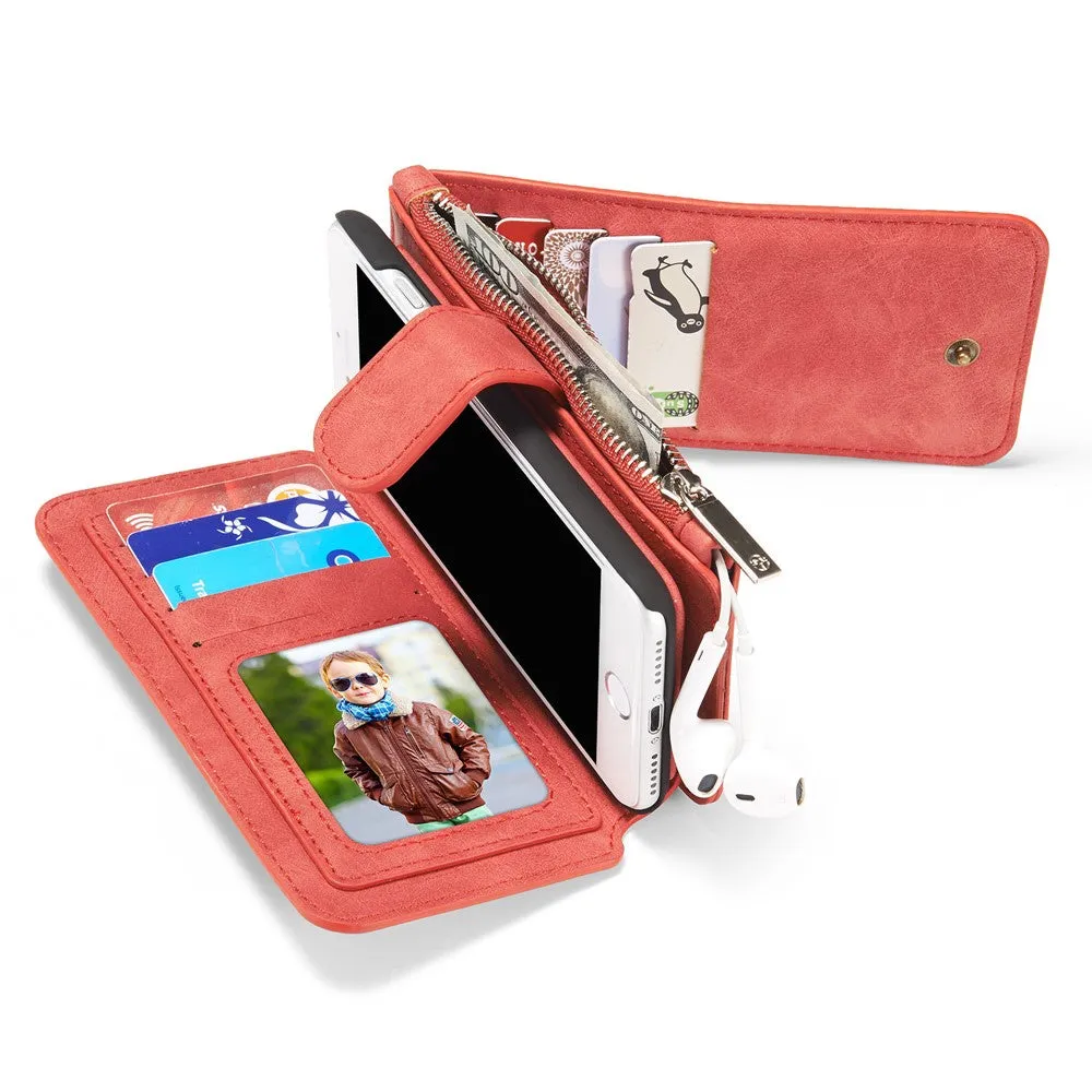 Caseme - iPhone SE (2022/2020) / 8 / 7 Genuine leather 3in1 case   hard case and card holder (vertical fold-out) - Red