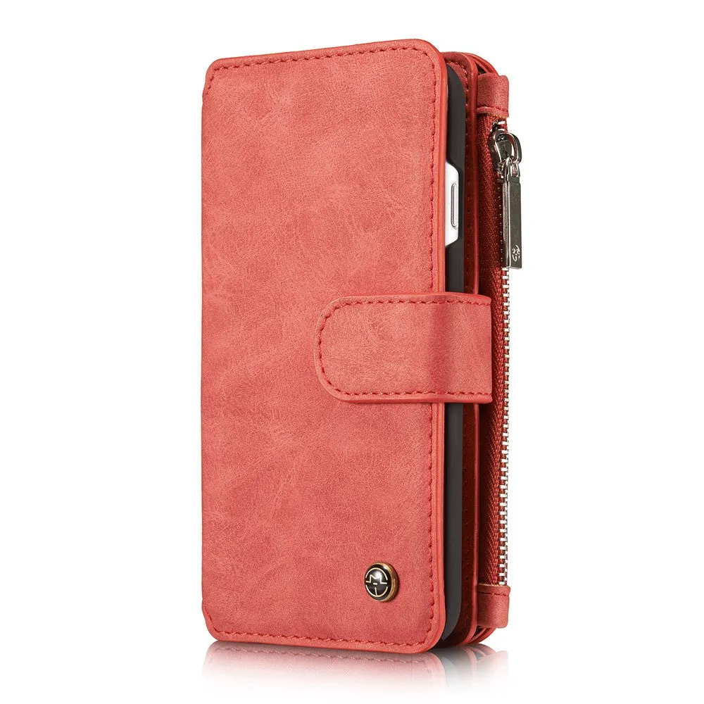 Caseme - iPhone SE (2022/2020) / 8 / 7 Genuine leather 3in1 case   hard case and card holder (vertical fold-out) - Red