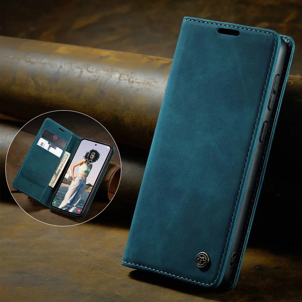 Caseme - Samsung Galaxy A55 Leather Case Flip Wallet Case with Card Slots - Blue
