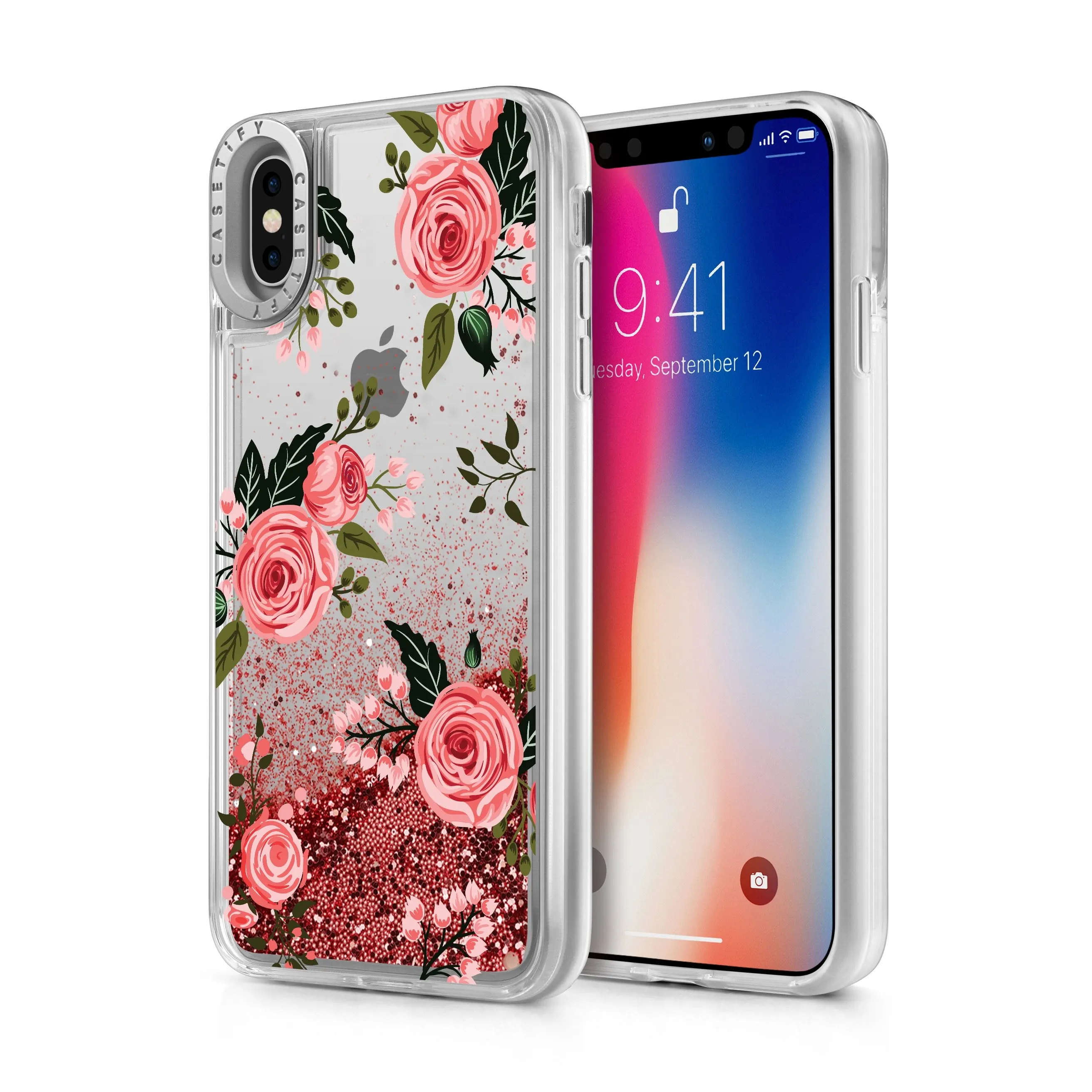 Casetify - Glitter Case Pink Roses (Pink) for iPhone Xs/X