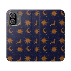 Celestial Smartphone Flip Cover - Sun Moon Stars Pattern