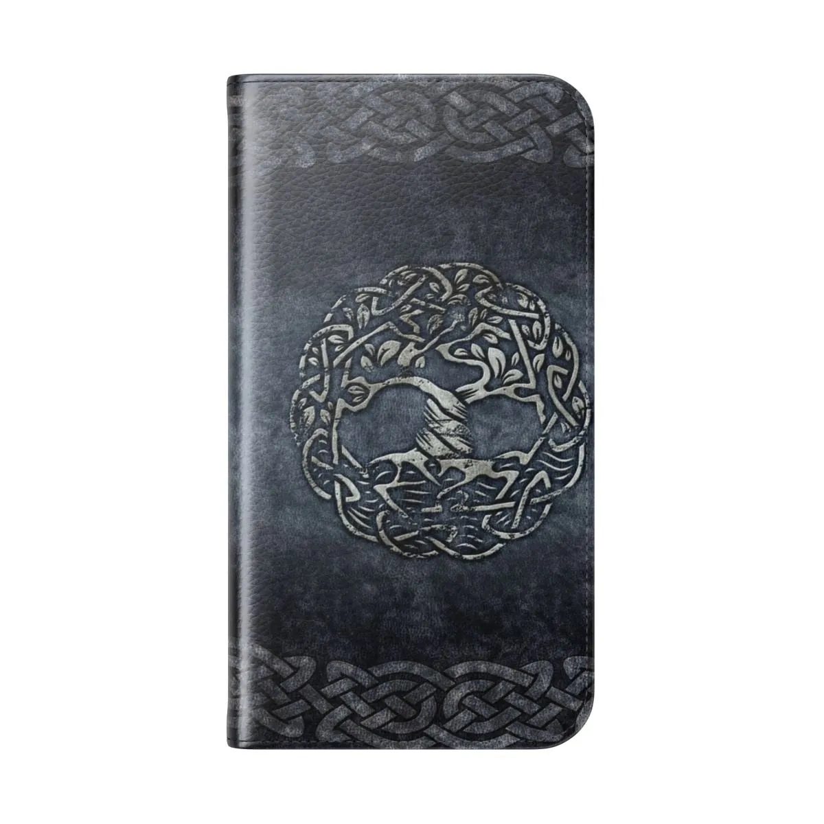 Celtic-Inspired Grey Leather Flip Cover Phone Case