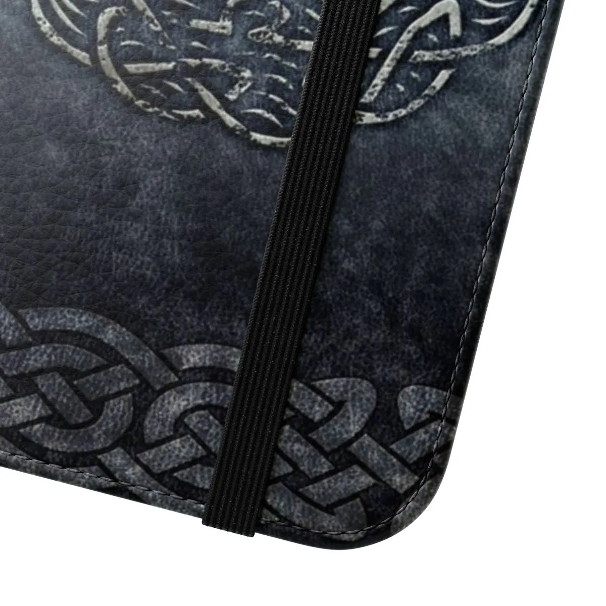 Celtic-Inspired Grey Leather Flip Cover Phone Case