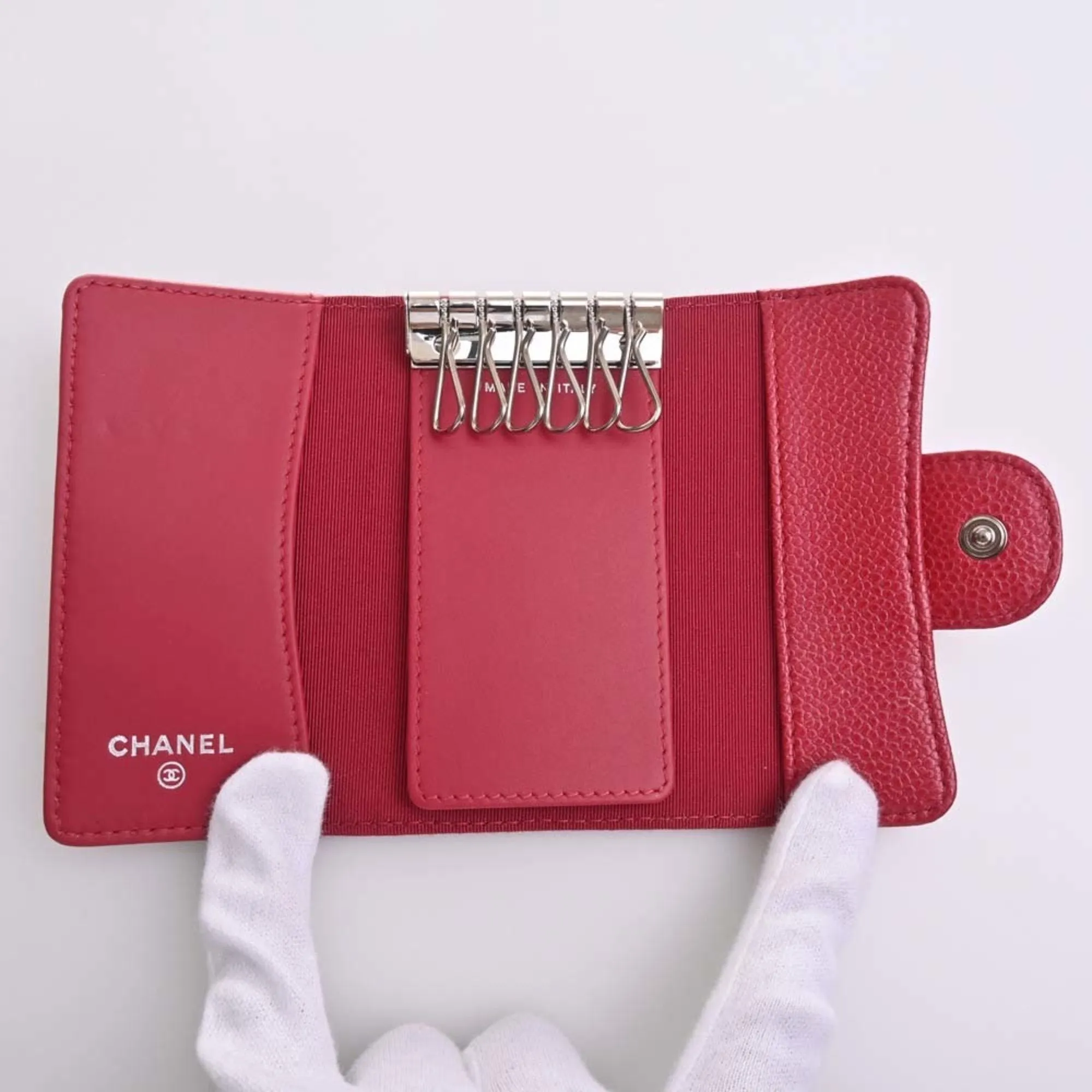 CHANEL Caviar Skin Matelasse Coco Mark 6 Row Key Case Red Ladies