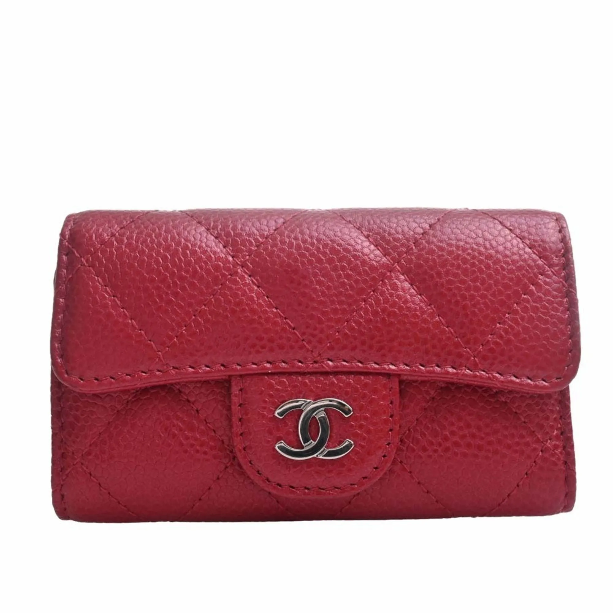 CHANEL Caviar Skin Matelasse Coco Mark 6 Row Key Case Red Ladies