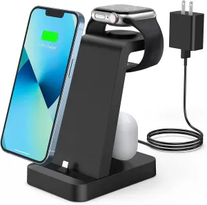 Charging Station for iPhone - ETEPEHI 3 in 1 Wireless Charger for iPhone 14 13 12 11 Pro X Max XS XR, iWatch Charger for Apple Watch Series & Airpods, Black