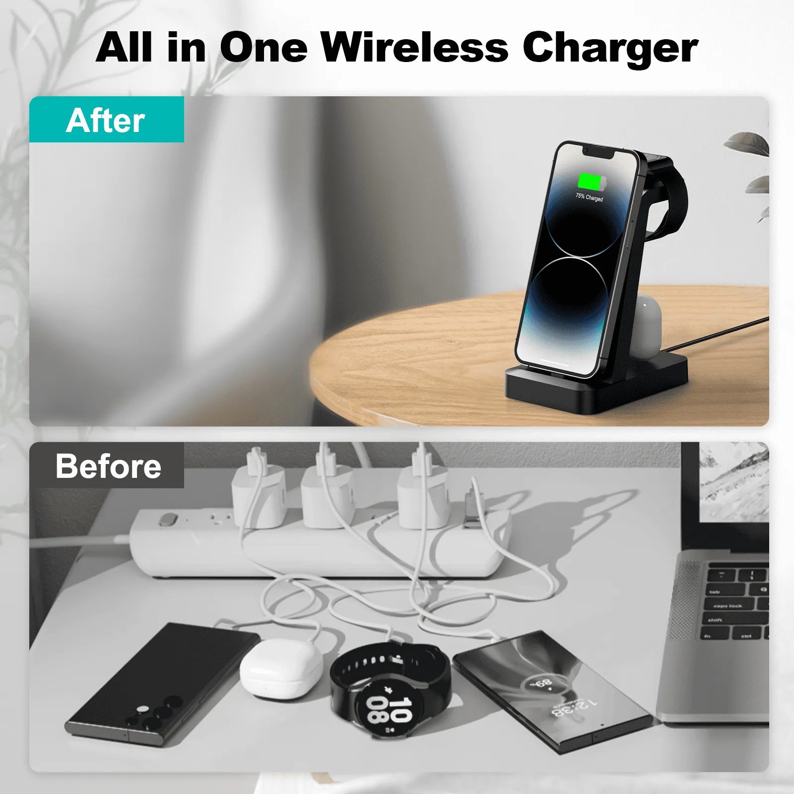 Charging Station for iPhone - ETEPEHI 3 in 1 Wireless Charger for iPhone 14 13 12 11 Pro X Max XS XR, iWatch Charger for Apple Watch Series & Airpods, Black