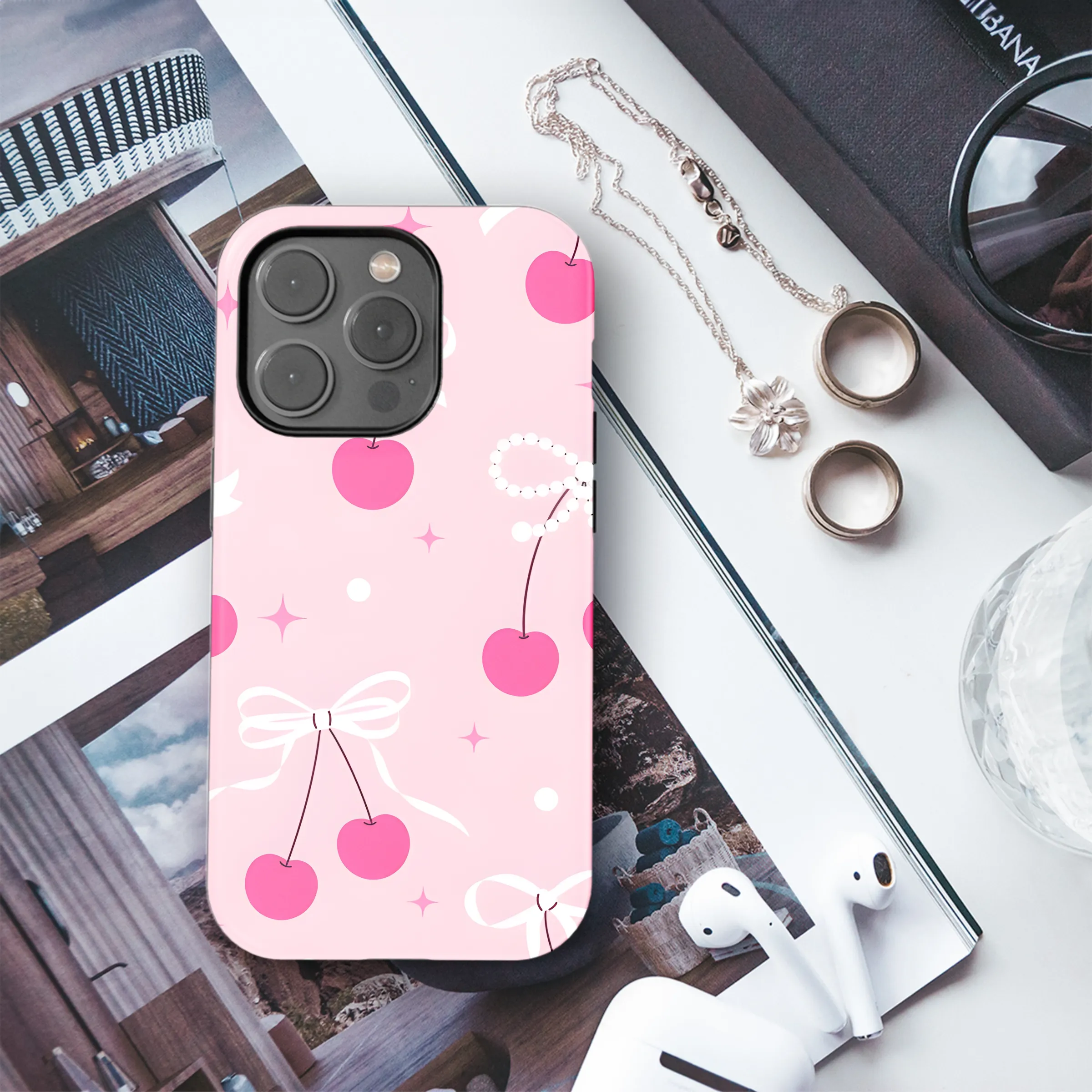 Cherry Bow Seamless Pattern Phone Case iPhone Samsung Cover Pixel 2373