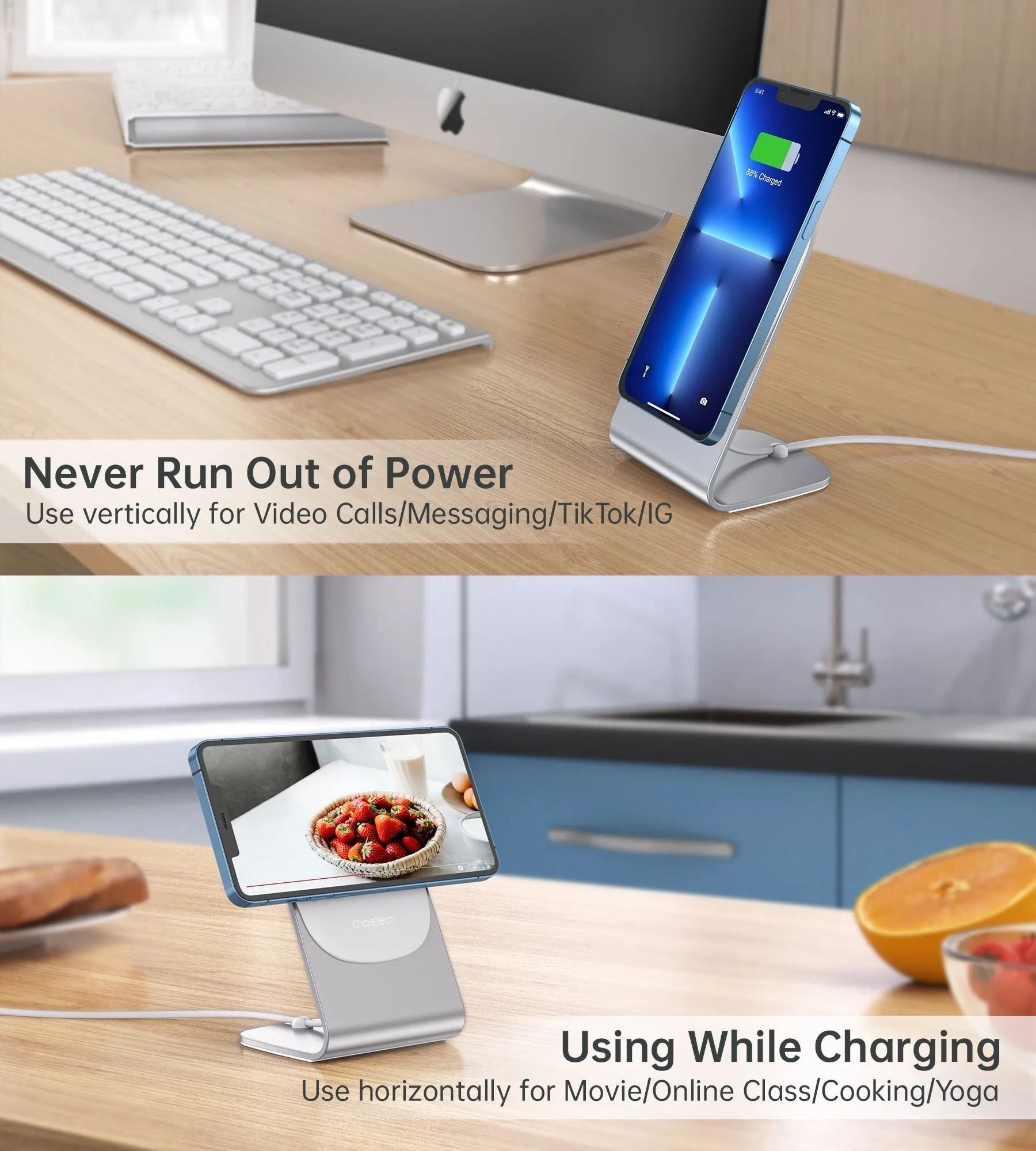 CHOETECH MIX00117SL Magasafe Fast Wireless Charger Stand Holder For iPhone 13/12 (H047 T517)