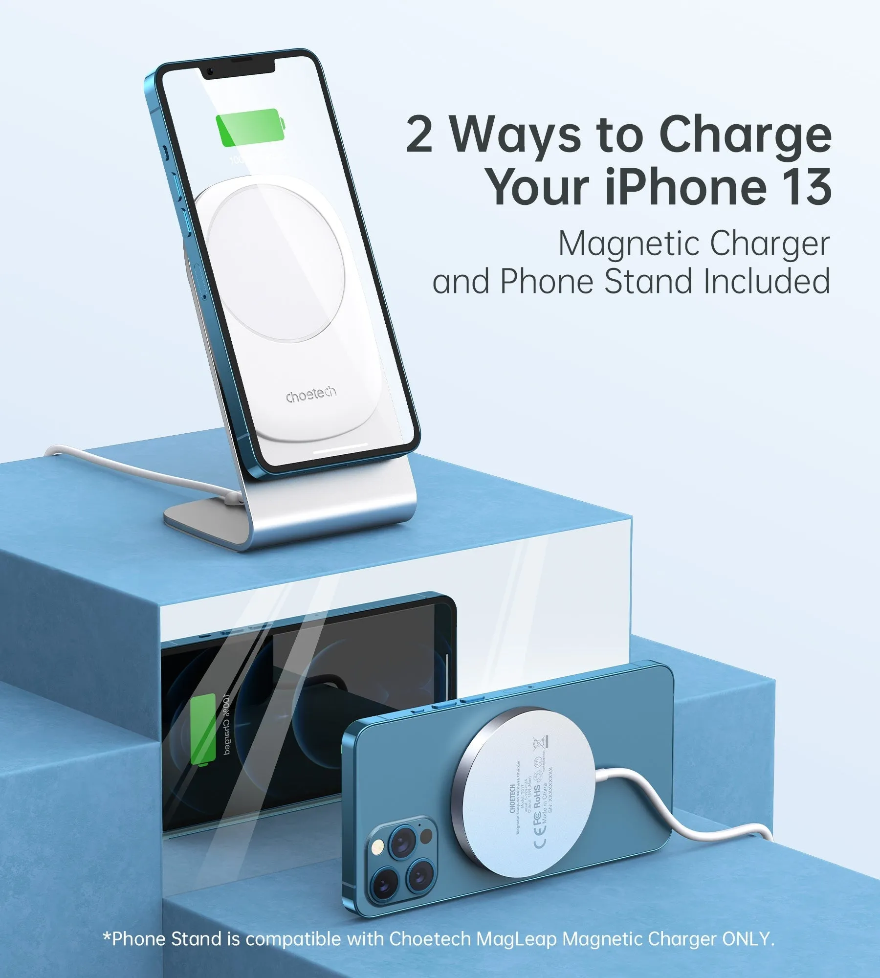 CHOETECH MIX00117SL Magasafe Fast Wireless Charger Stand Holder For iPhone 13/12 (H047 T517)