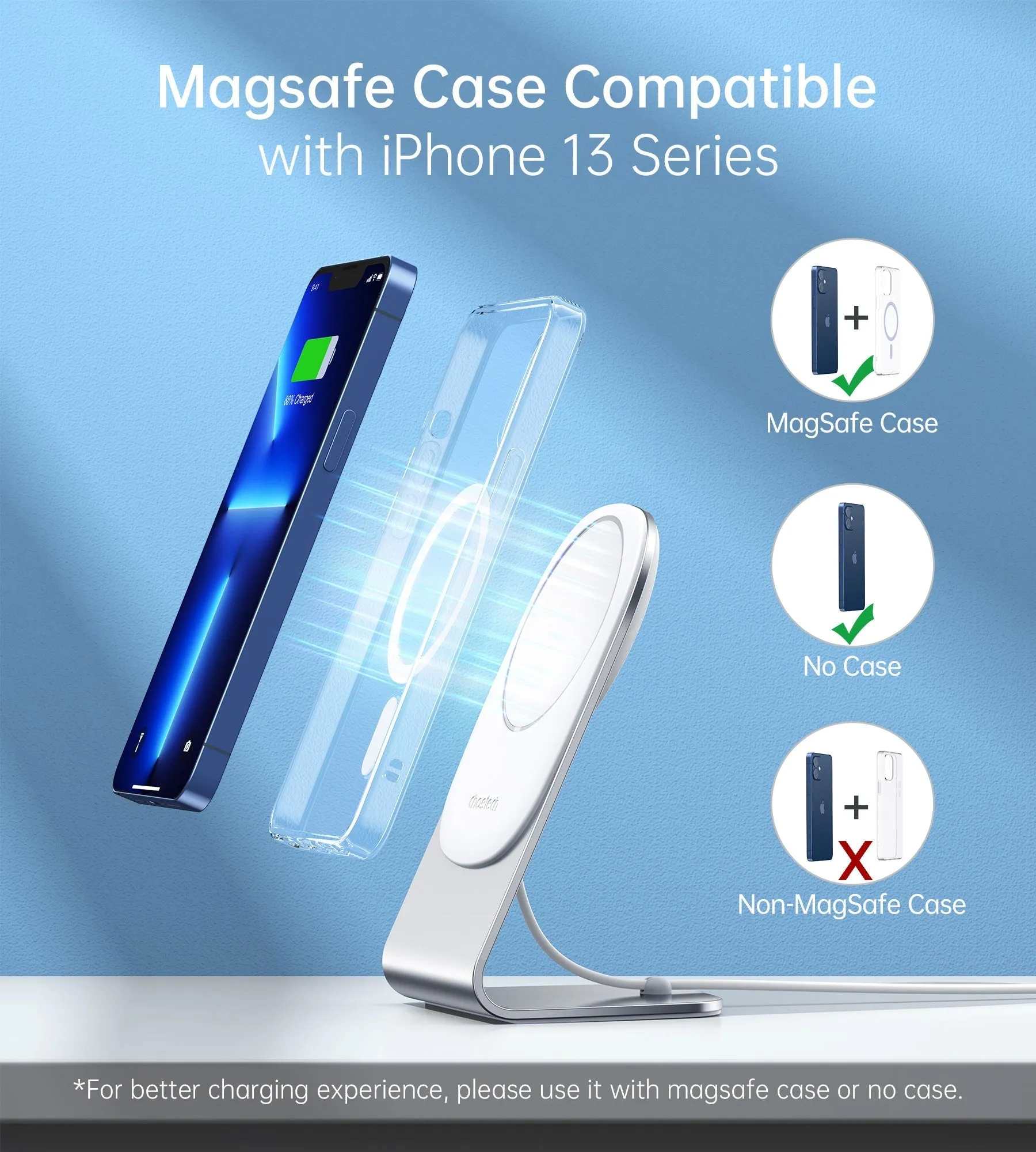 CHOETECH MIX00117SL Magasafe Fast Wireless Charger Stand Holder For iPhone 13/12 (H047 T517)