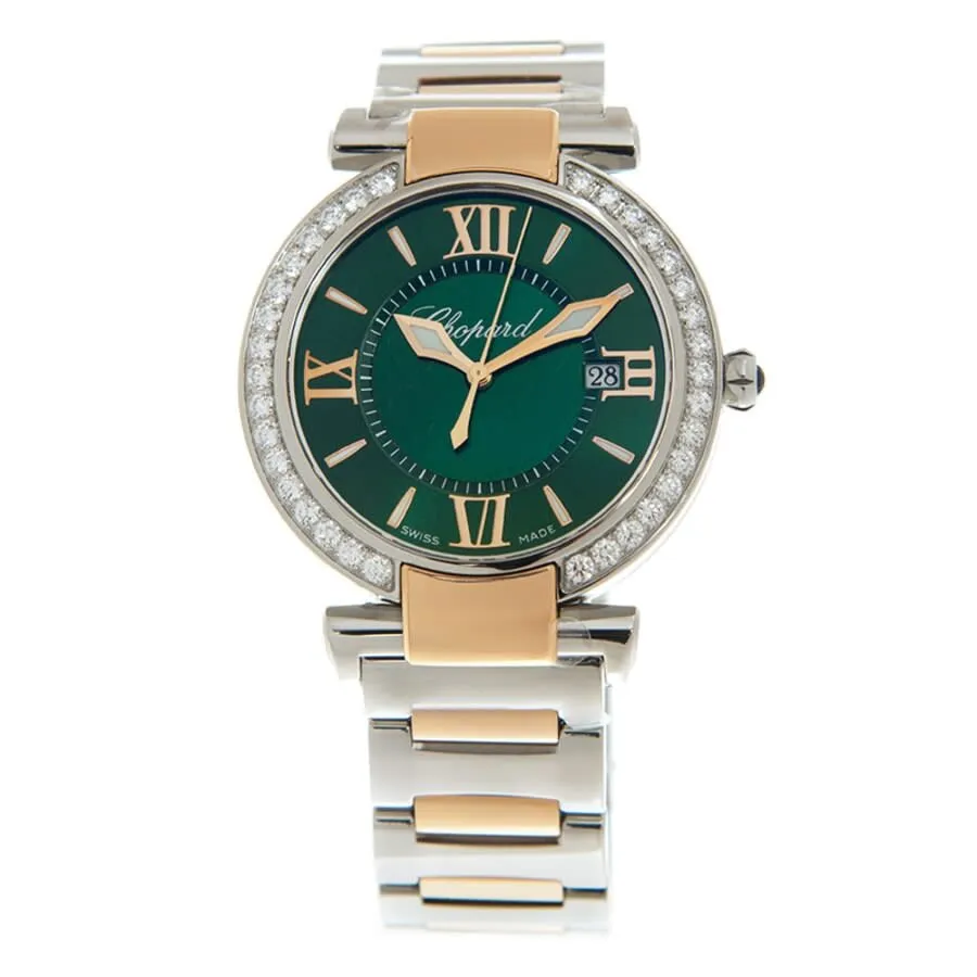 Chopard Imperiale Green Dial Diamond Two Tone Ladies Watch 388532-6009