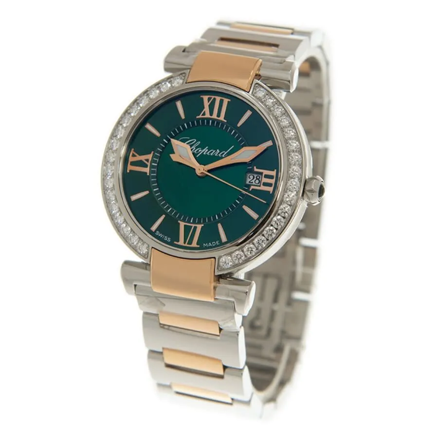 Chopard Imperiale Green Dial Diamond Two Tone Ladies Watch 388532-6009
