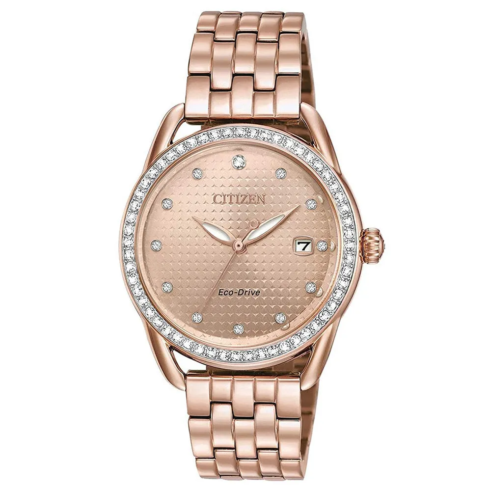 Citizen Drive Women's Stainless Steel Bracelet Band Rose Gold-Tone Dial Watch - FE6113-57X