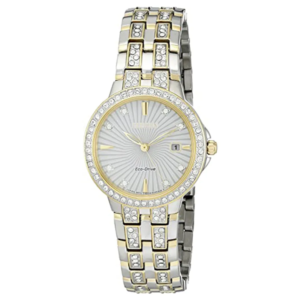 Citizen Women's Eco Drive Gold Stainless Steel Case Two Tone Bracelet Diamond Bezel Watch - EW2344-57A