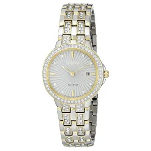 Citizen Women's Eco Drive Gold Stainless Steel Case Two Tone Bracelet Diamond Bezel Watch - EW2344-57A