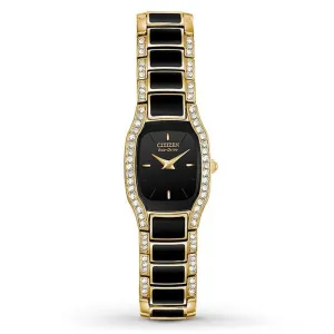 Citizen Women's Eco-Drive Normandie Two-Tone Stainless Steel Bracelet Black Dial Analog Watch - EW9782-51E