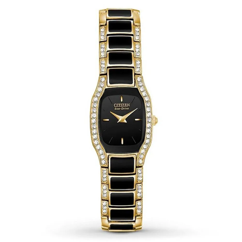Citizen Women's Eco-Drive Normandie Two-Tone Stainless Steel Bracelet Black Dial Analog Watch - EW9782-51E