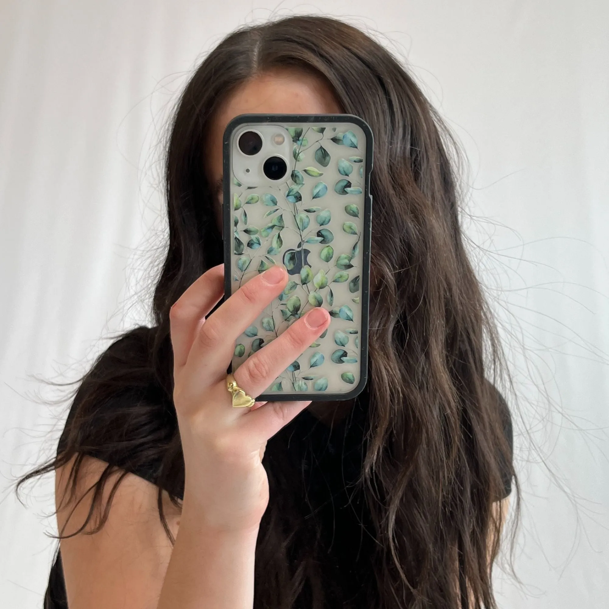 Clear Eucalyptus iPhone 13 Case With Black Ridge