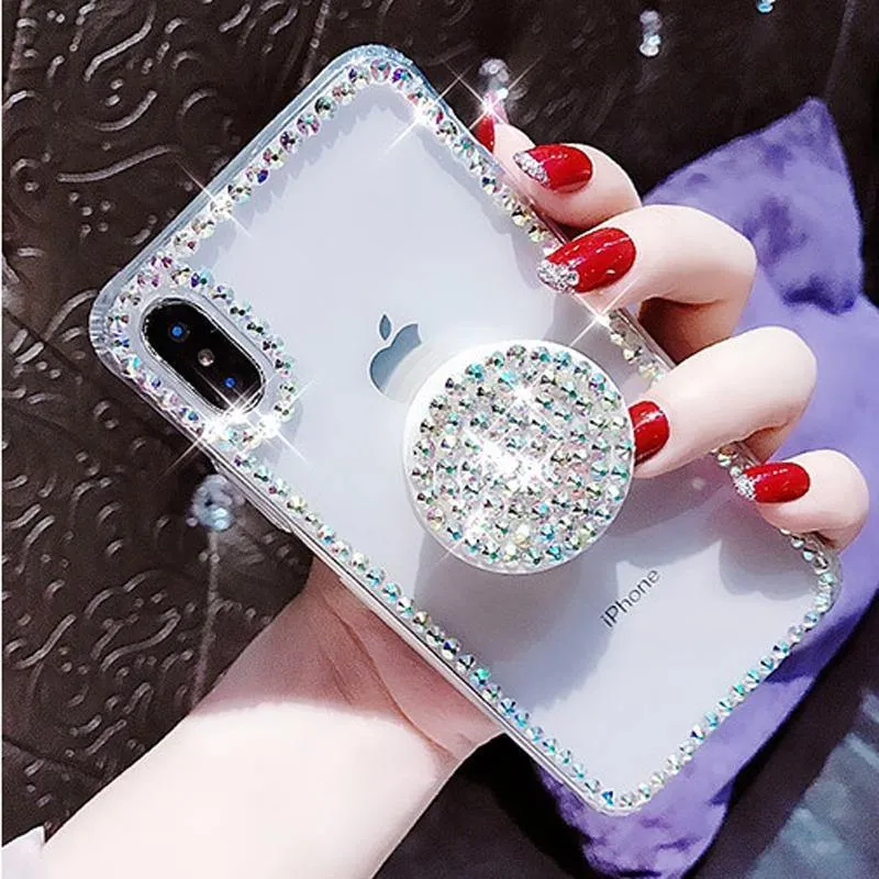 Clear Phone Case Thin Slim Transparent Diamond Stander