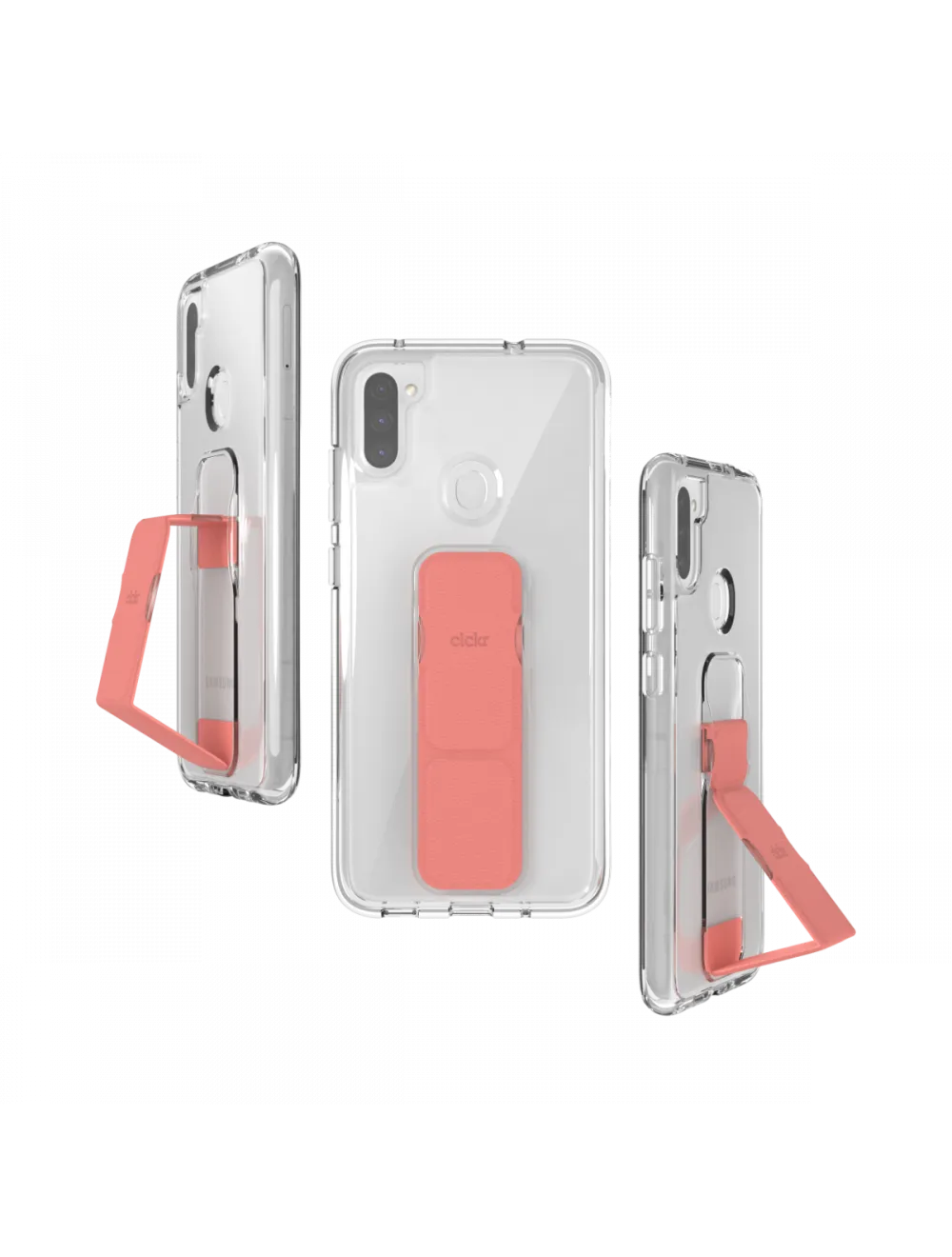 Clear Phone Stand and Grip Case Galaxy A11 - Coral