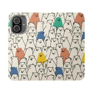 Colorful Bear Pattern Flip Cover Phone Case