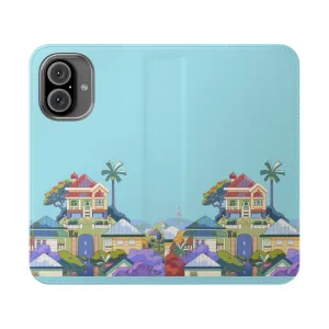 Colorful Cartoon House Skyline Flip Cover Phone Case